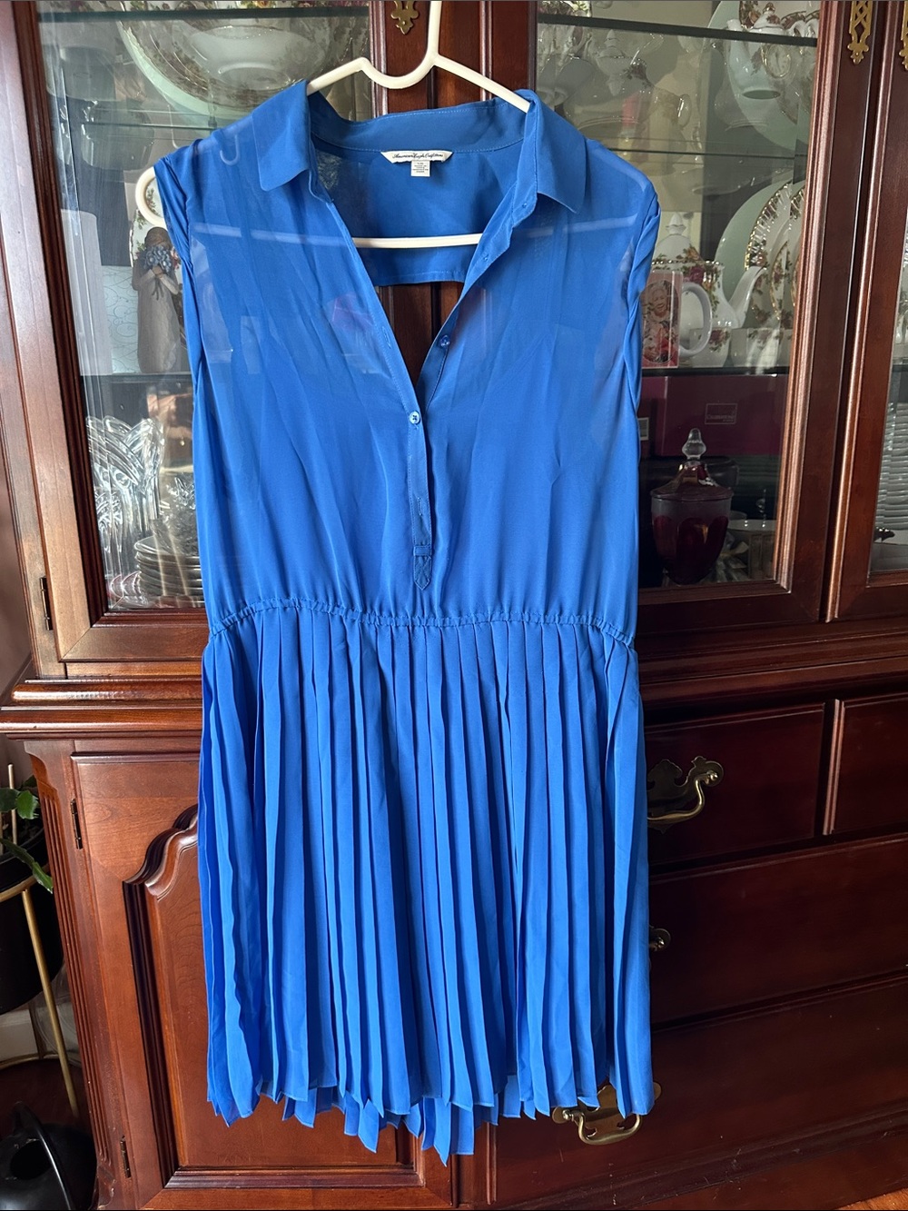 Blue Sleeveless Pleated Shirt Dress - , Elegant Everyday Style